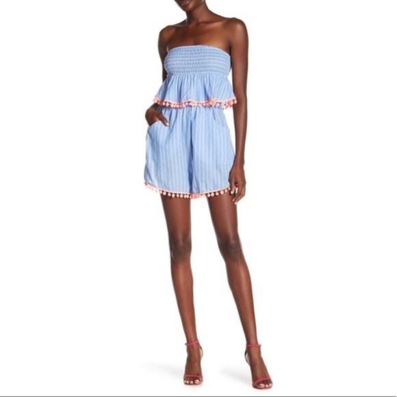 NWT Powder Blue Seersucker Pinstripe Romper | America & Beyond Small - Picture 3 of 5